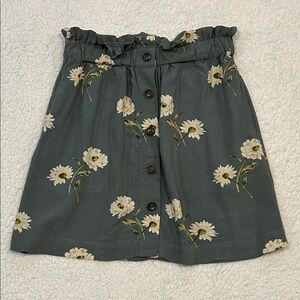 Madewell Paperbag Button-Front Mini Skirt size XS Green Floral Daisy Print